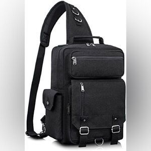 Approach Fashion In My Way Black Canvas Multi Pockets Expandable Travel Backpack